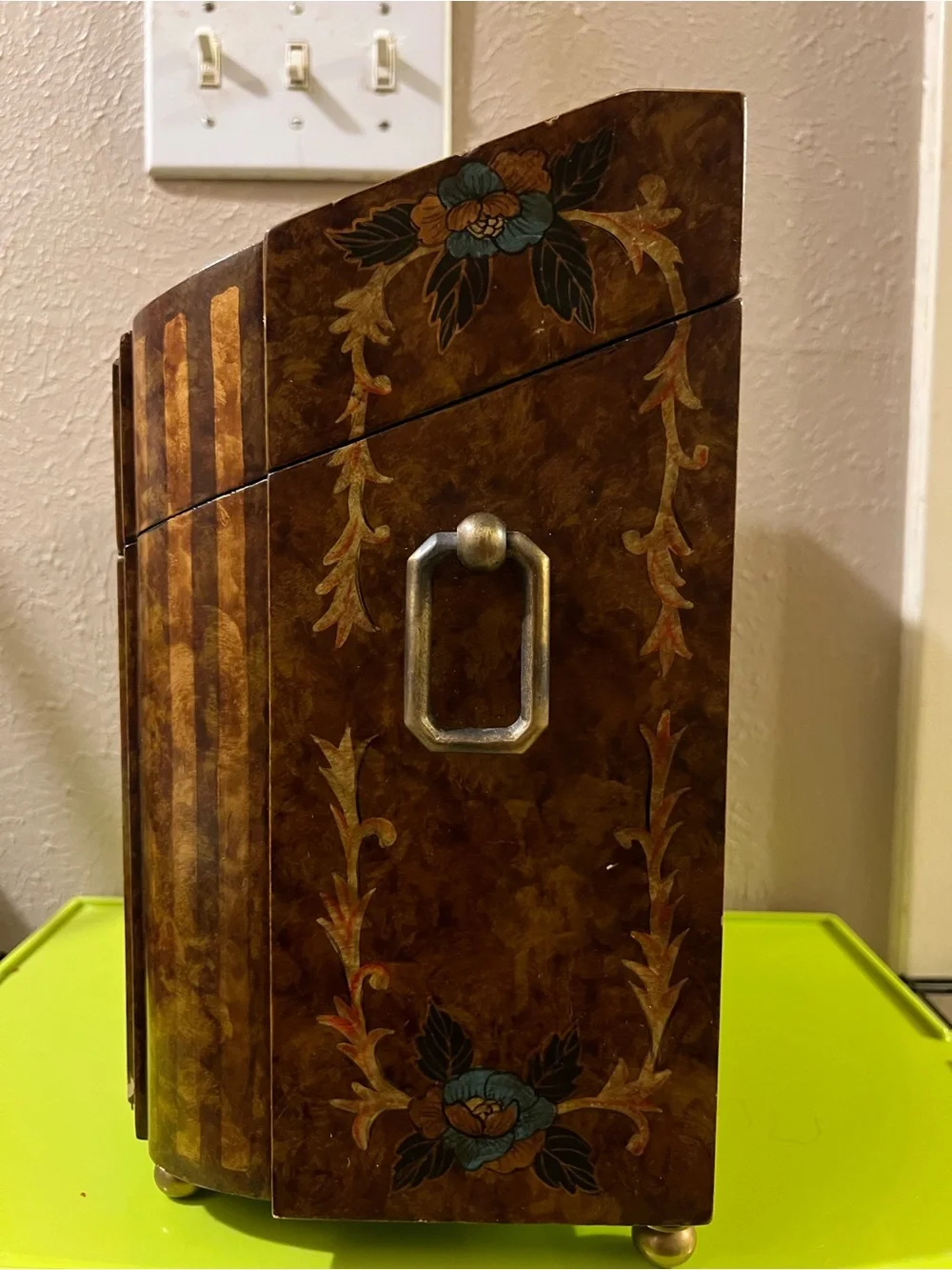 Castilian Imports Inc. No. 7926  Wood Decorative Storage Box Bronze Ram’s Headh